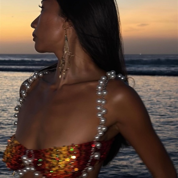 Sequin and pearl detailed swim top - Picture 4 of 8